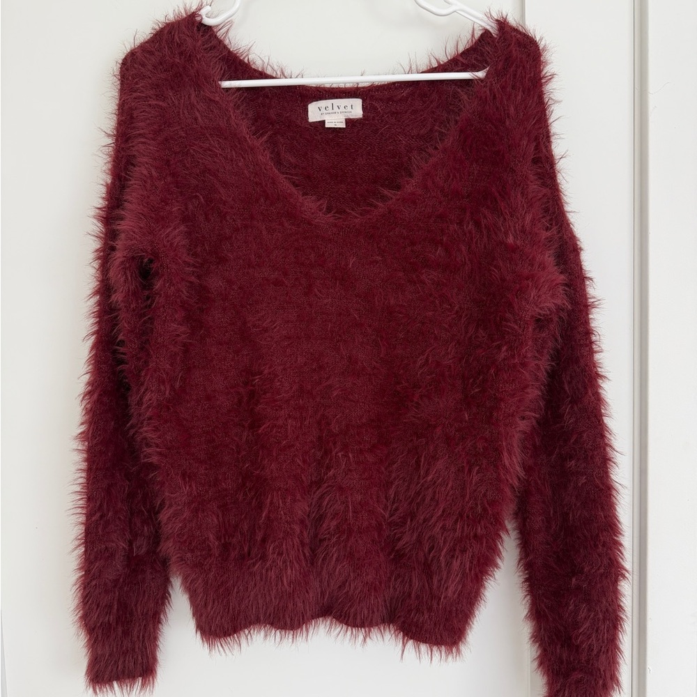 Velvet By Graham & Spencer Burgundy V-Neck Cashmere Sweater